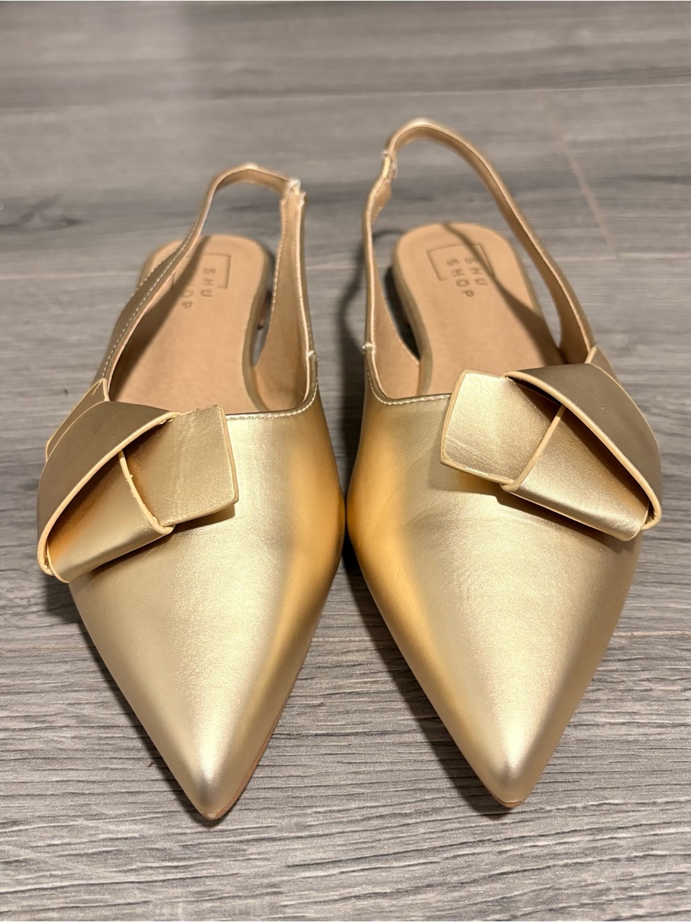 Shushop Audrey Gold Pointed Toe Slingback Flat